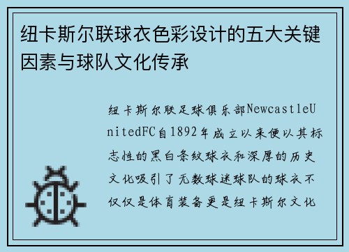 纽卡斯尔联球衣色彩设计的五大关键因素与球队文化传承